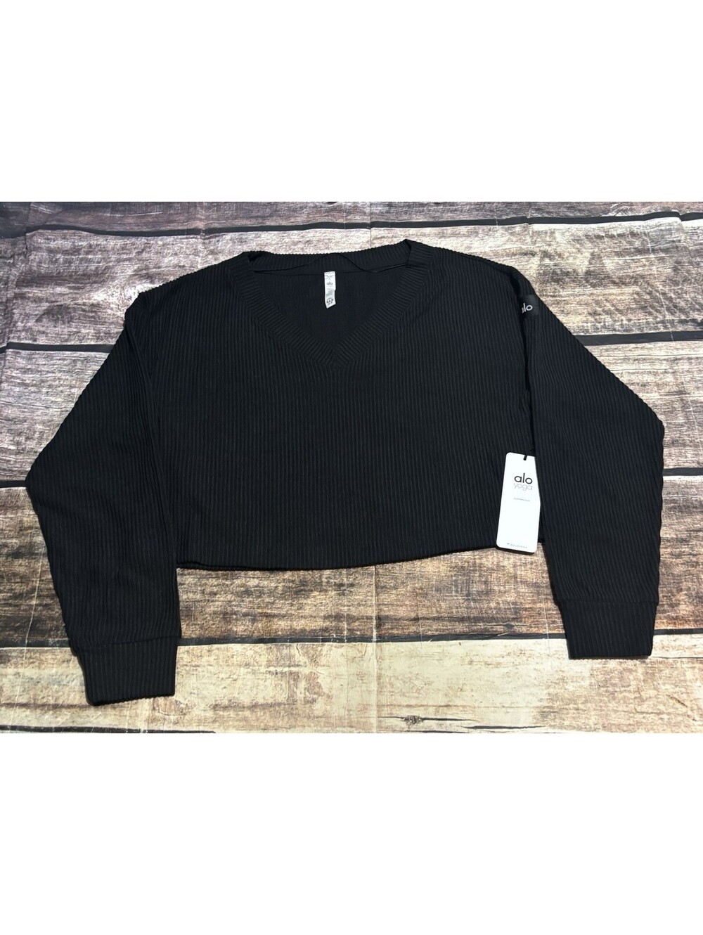 ALO Yoga Sweater Womens Large Muse Ribbed Crop V-Neck Pullover Athleisure